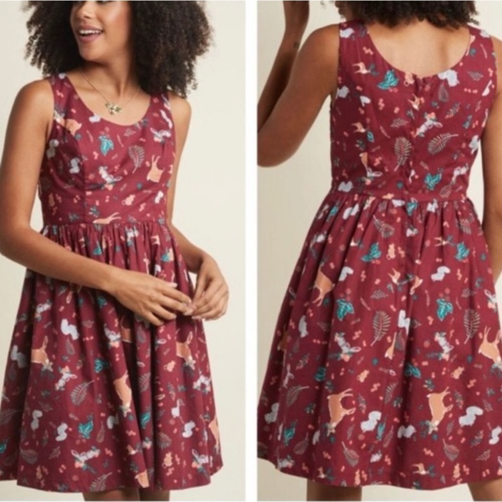 Modcloth Optimistic Effect Woodland Creature Critter Dress